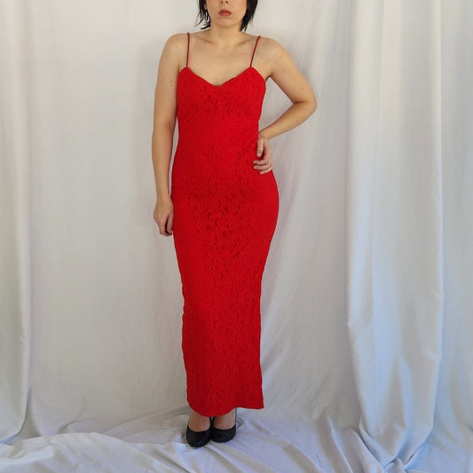 90s/00s Slinky Red Lace Gown