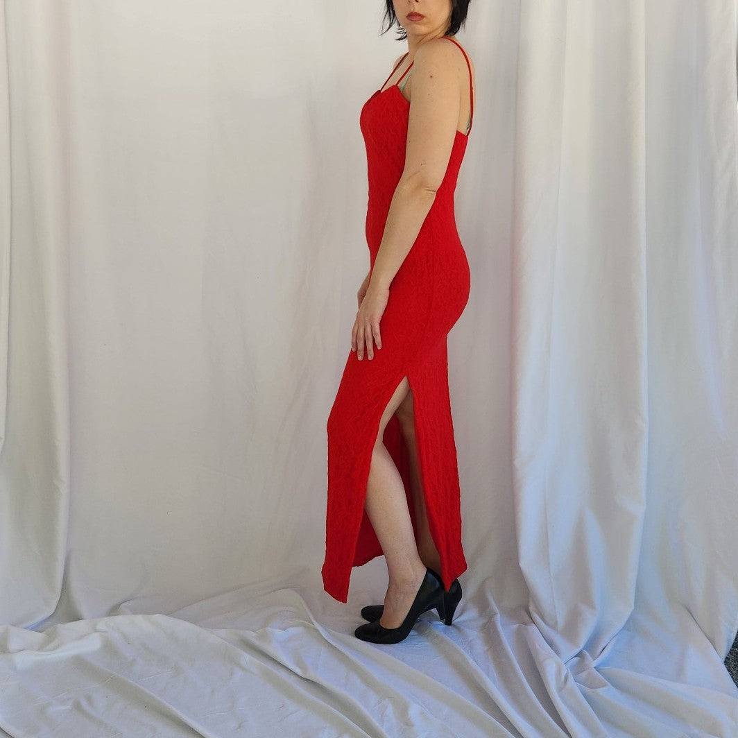 90s/00s Slinky Red Lace Gown