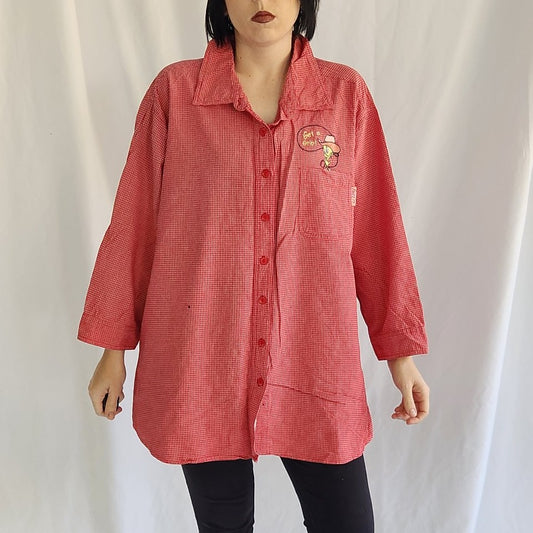 90s/Y2K Red Plaid Western Tweety Bird Shirt