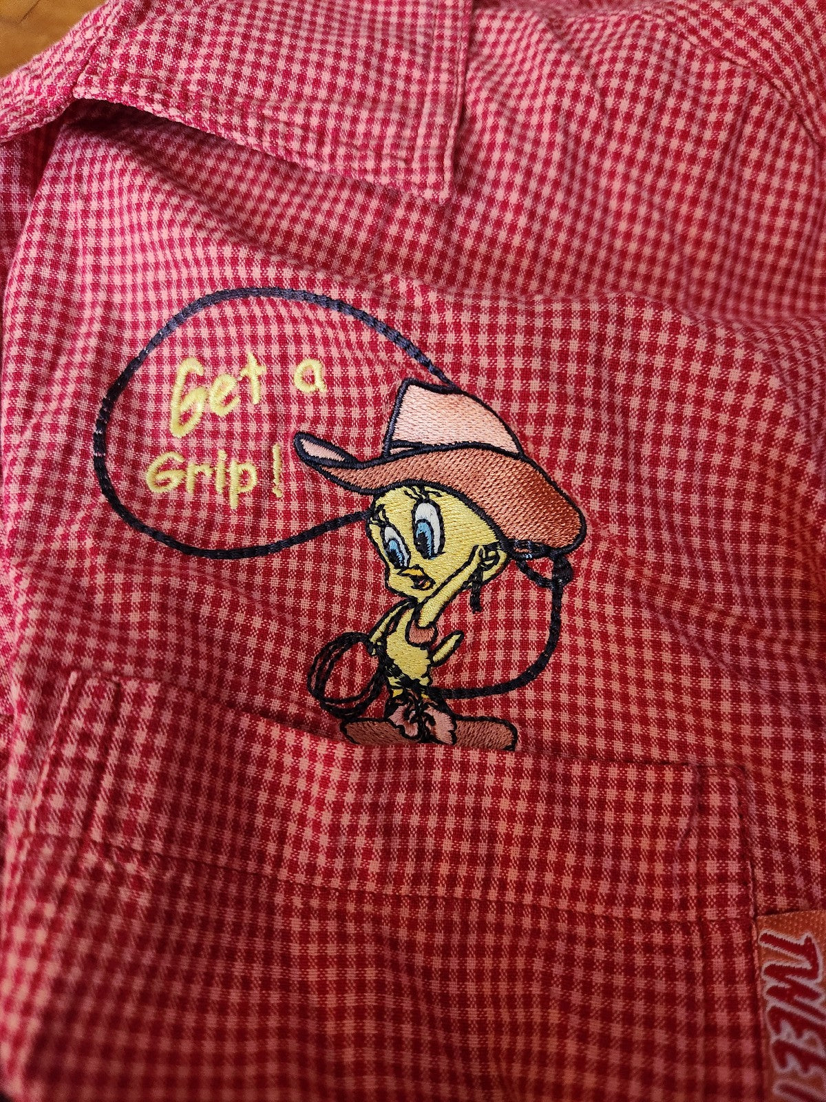 90s/Y2K Red Plaid Western Tweety Bird Shirt