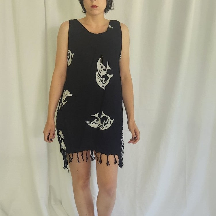 90s Black and White Dolphin Print Swim Cover Up