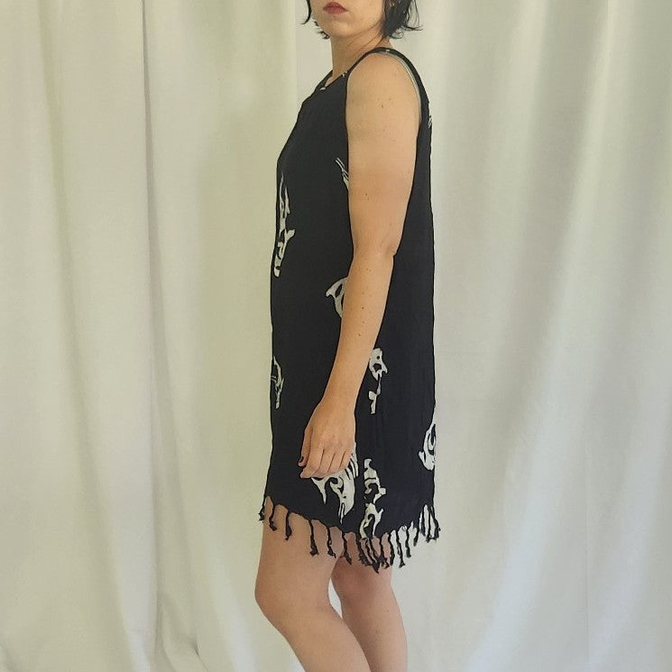 90s Black and White Dolphin Print Swim Cover Up