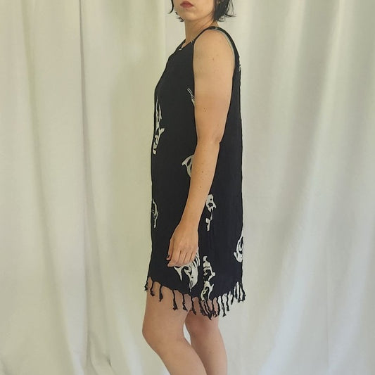 90s Black and White Dolphin Print Swim Cover Up