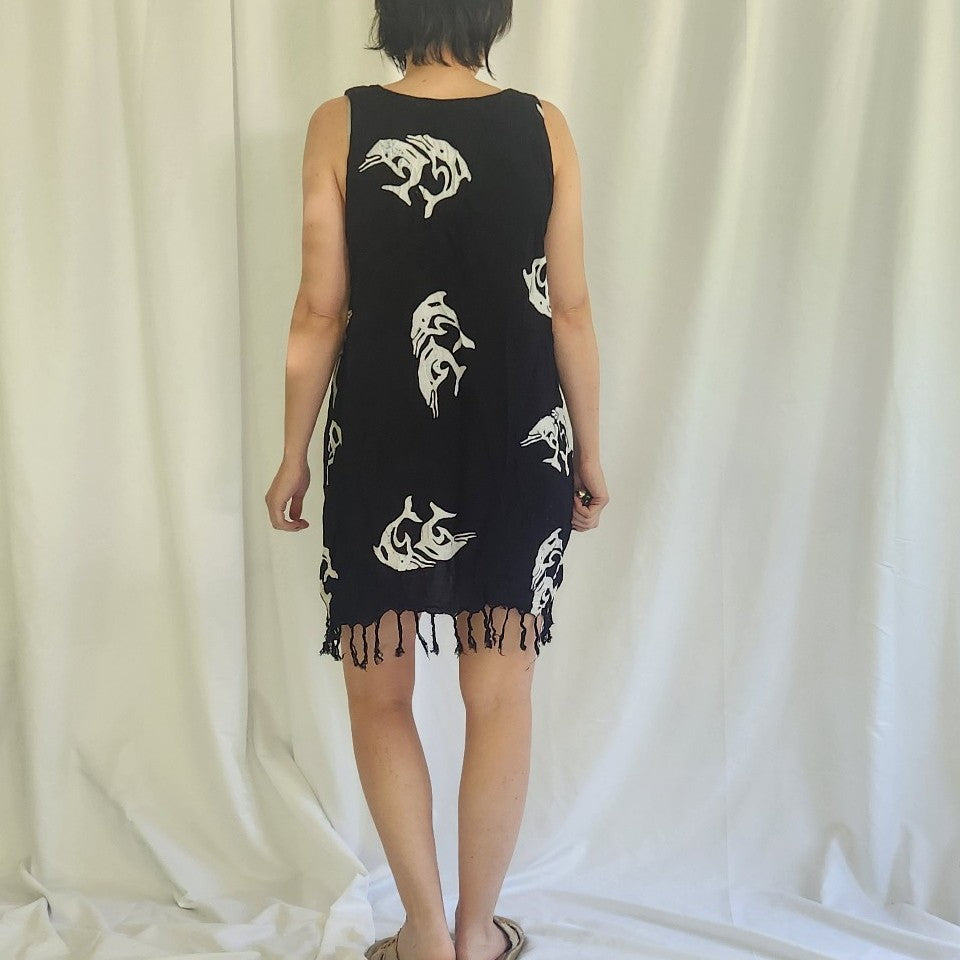 90s Black and White Dolphin Print Swim Cover Up