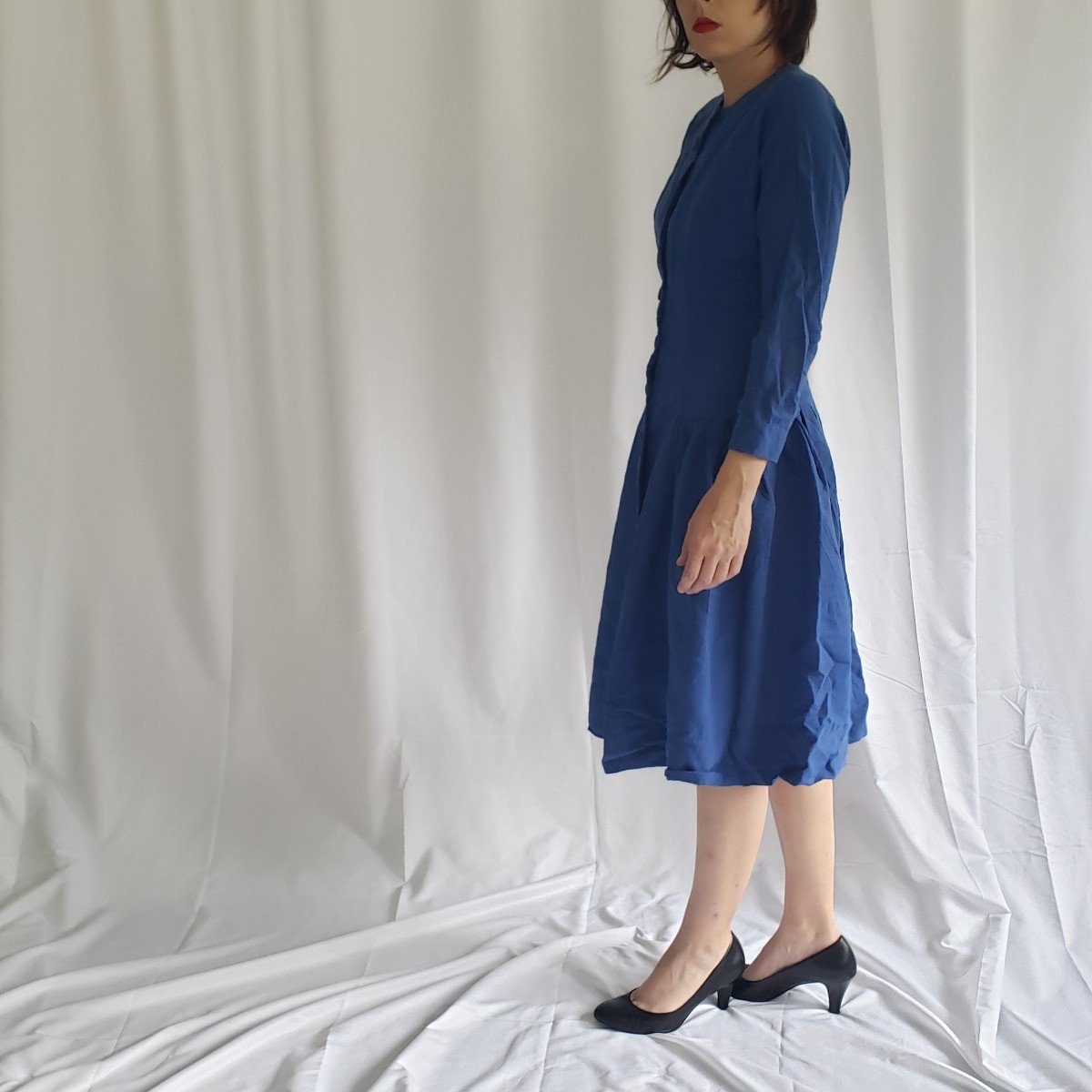 50s/60s Hand Made Blue Wool Button Down Dress