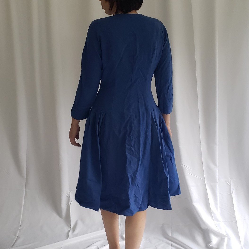 50s/60s Hand Made Blue Wool Button Down Dress