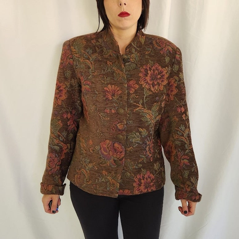 90s Brown and Pink Floral Tapestry Jacket