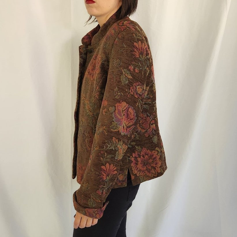 90s Brown and Pink Floral Tapestry Jacket