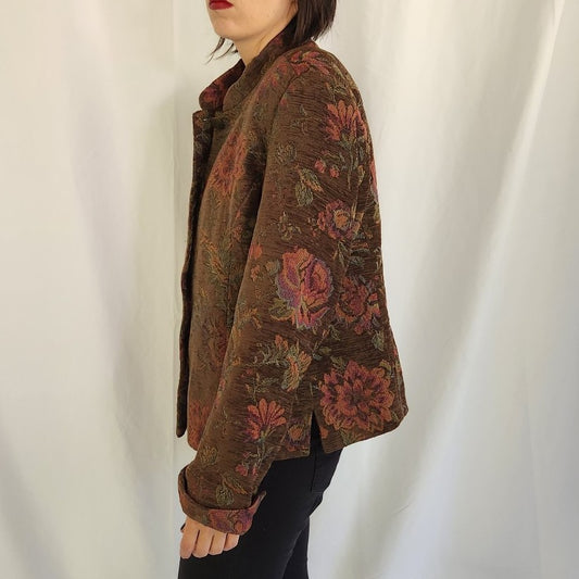 90s Brown and Pink Floral Tapestry Jacket