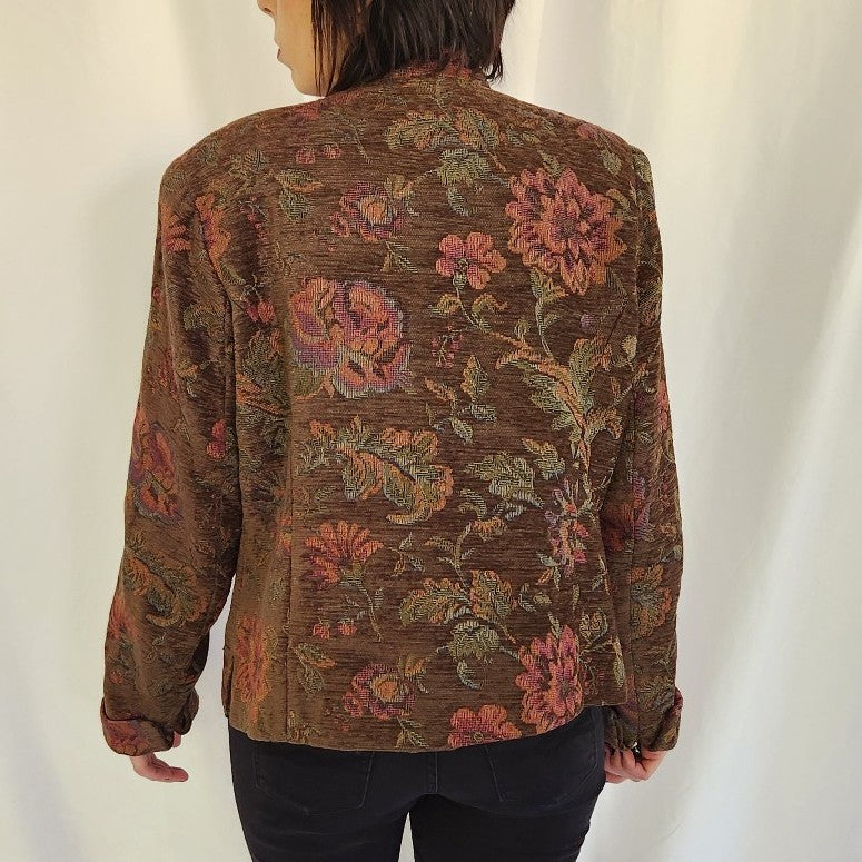 90s Brown and Pink Floral Tapestry Jacket