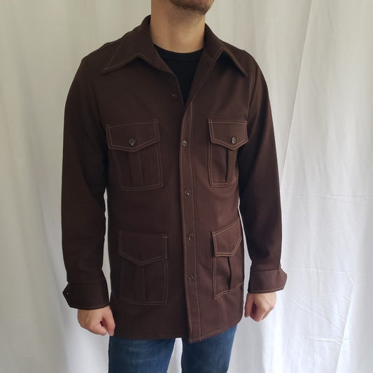 70s Brown Polyester Button Down