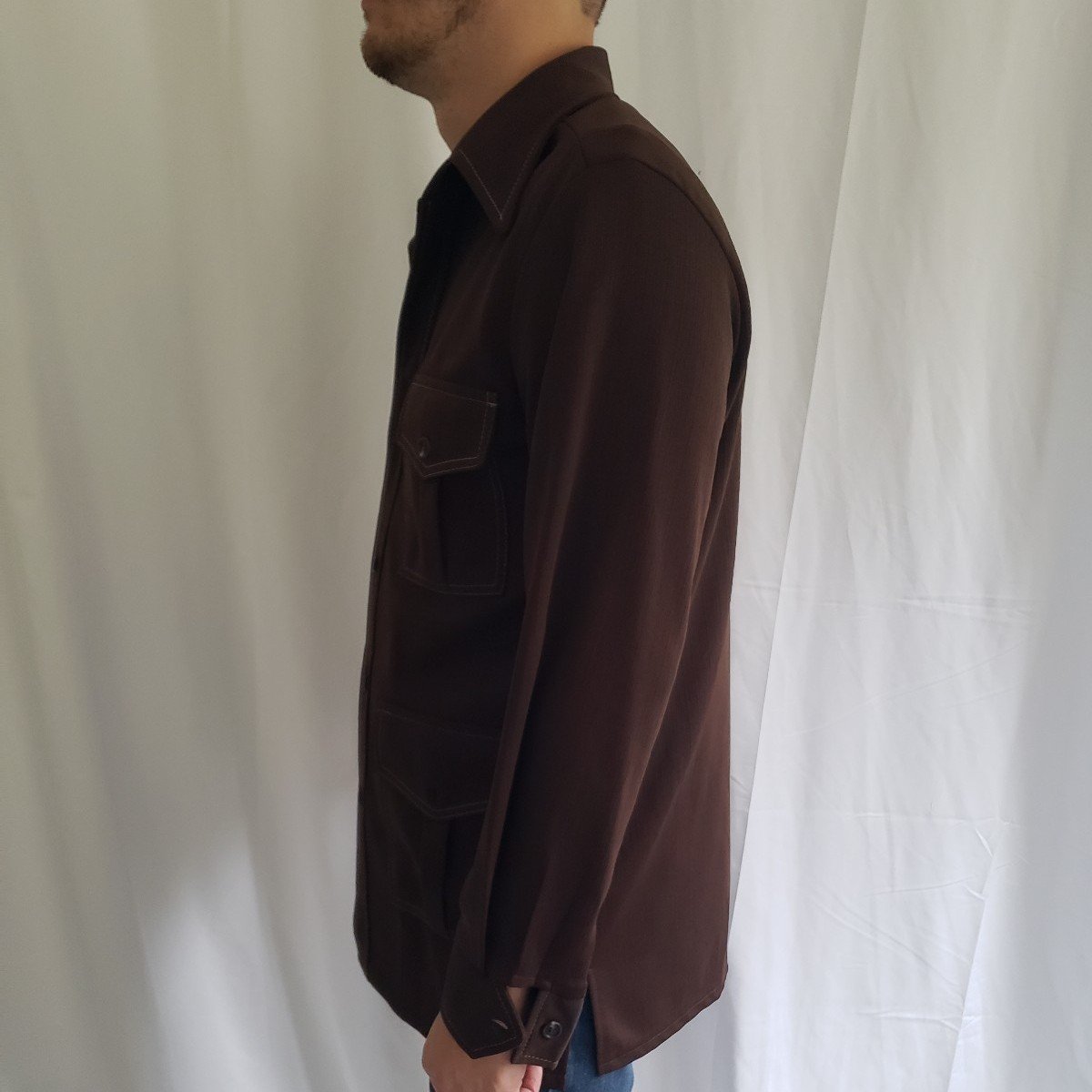 70s Brown Polyester Button Down