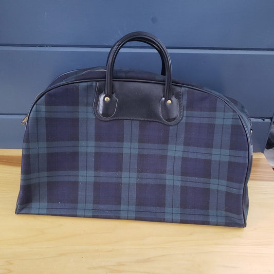Vintage Blue and Green Plaid Travel Bag