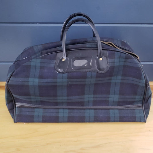 Vintage Blue and Green Plaid Travel Bag