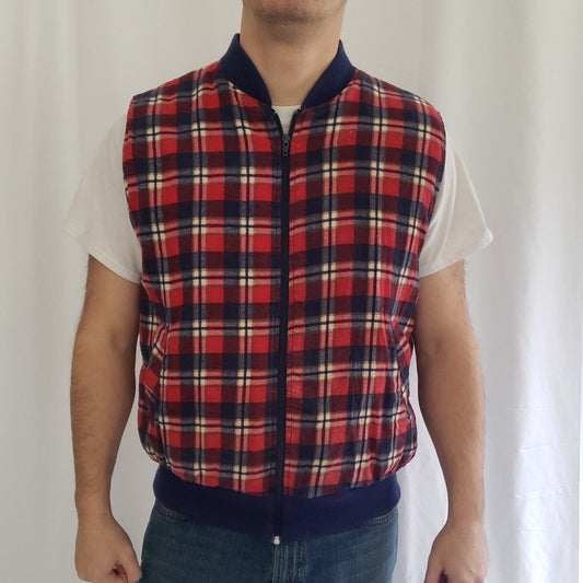 80s/90s Blue and Red Plaid Vest