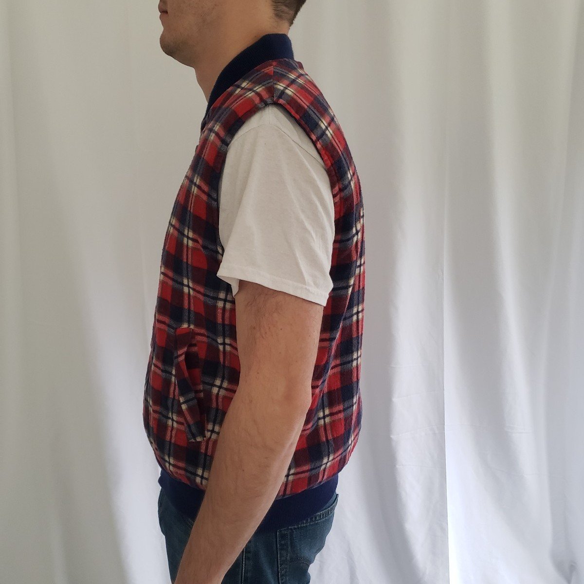 80s/90s Blue and Red Plaid Vest