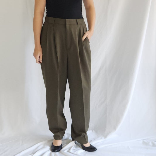 90s Olive Green Pleated High Rise Trousers