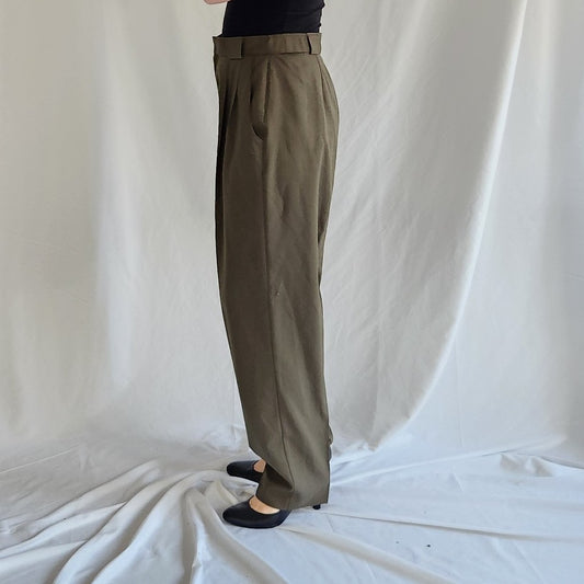 90s Olive Green Pleated High Rise Trousers