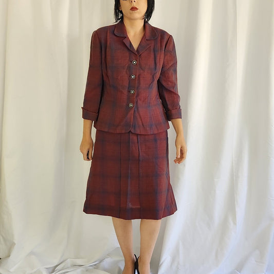 70s(?) Red and Blue Plaid Skirt Suit