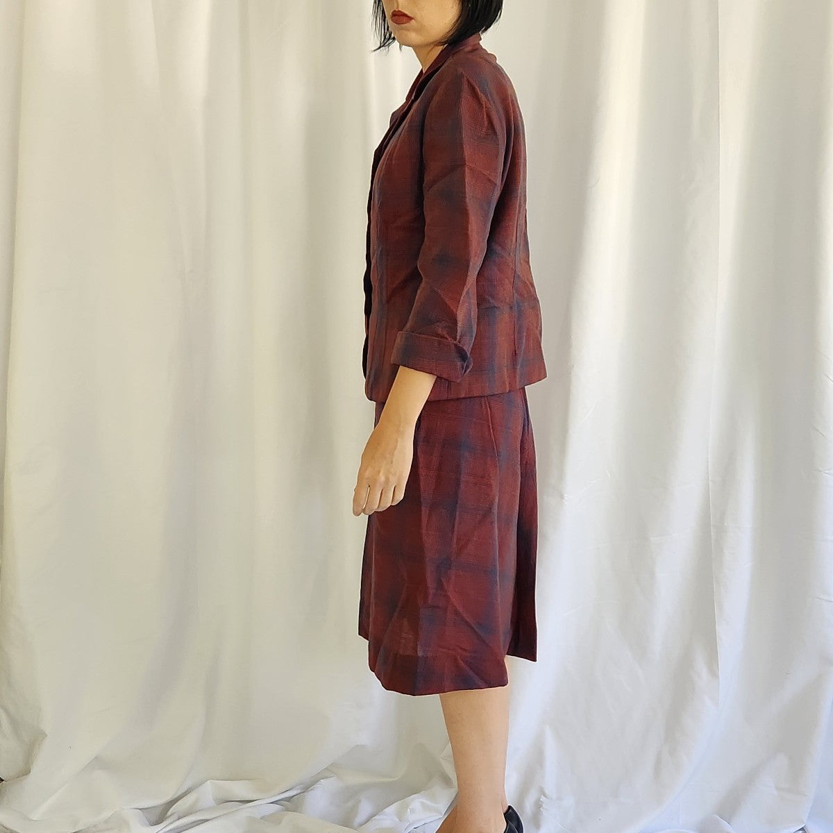 70s(?) Red and Blue Plaid Skirt Suit
