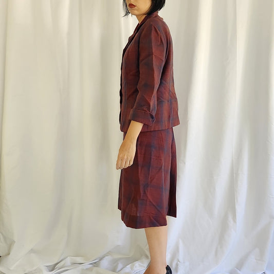 70s(?) Red and Blue Plaid Skirt Suit