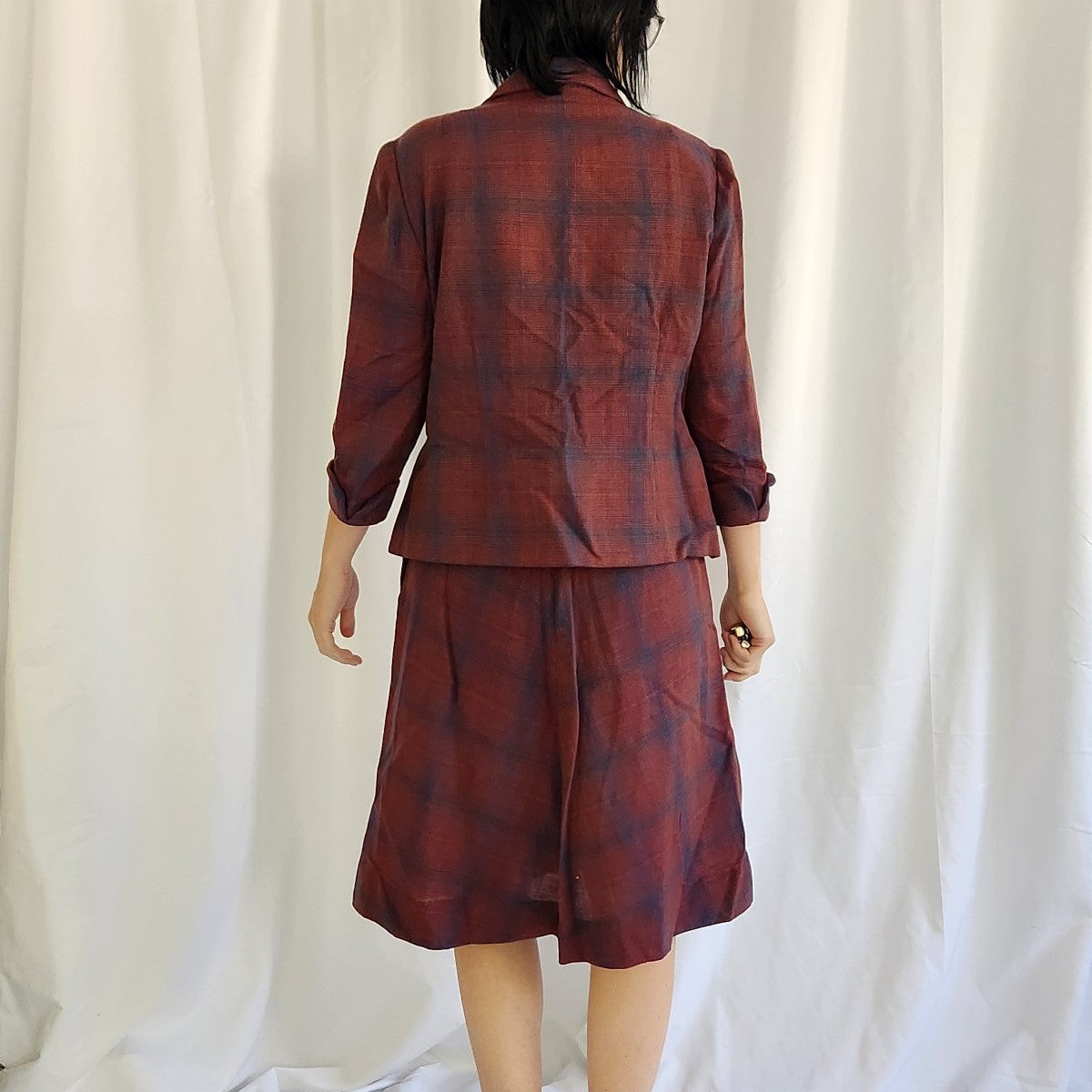 70s(?) Red and Blue Plaid Skirt Suit