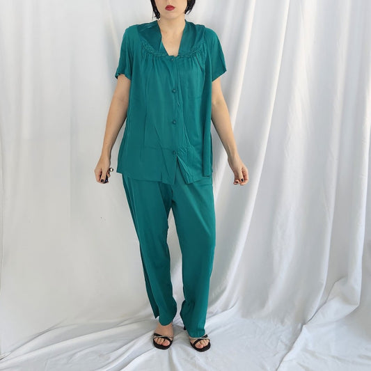 90s Teal Nylon Pajama Set