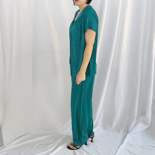 90s Teal Nylon Pajama Set