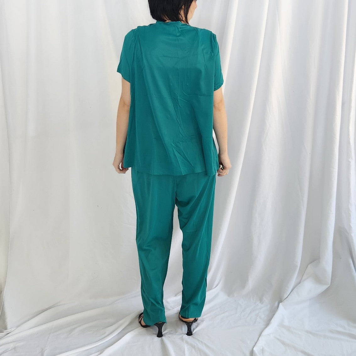 90s Teal Nylon Pajama Set