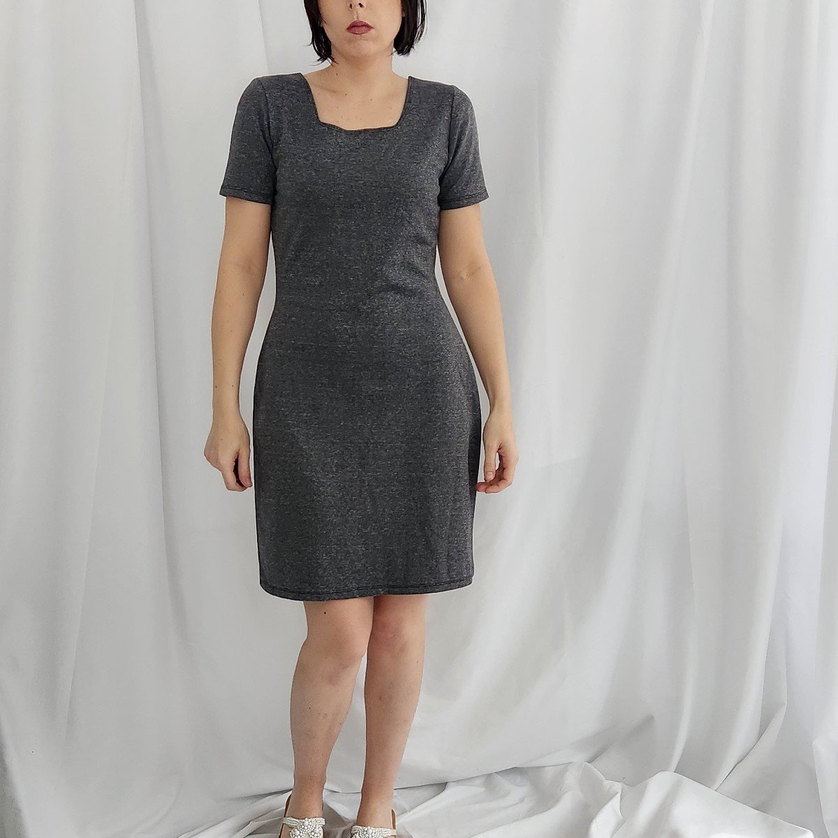Y2K Gray Square Neck Mini Dress