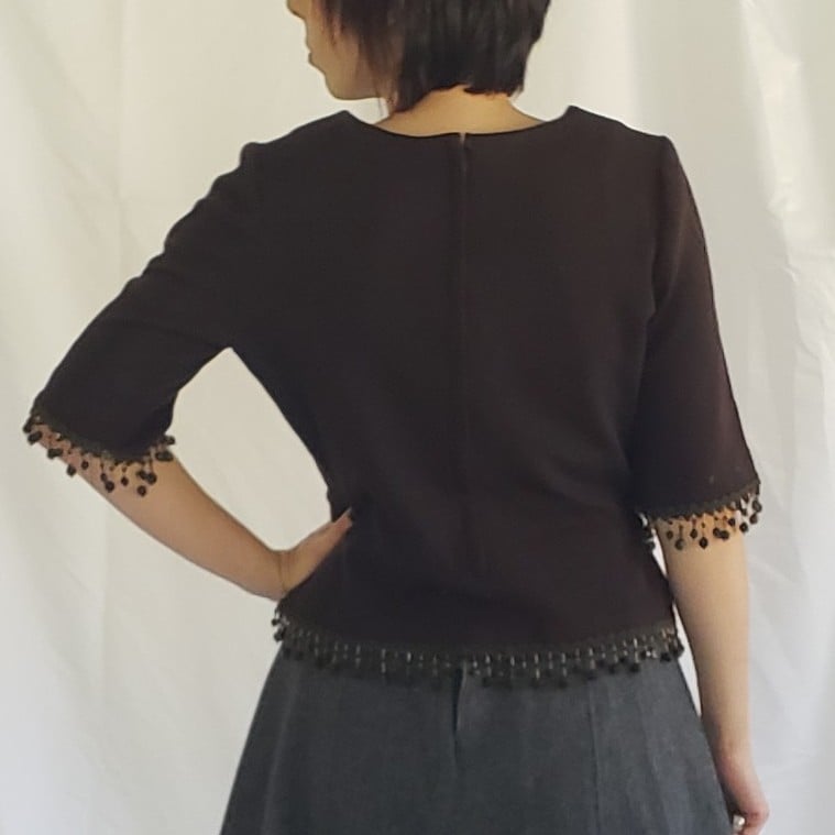 50s/60s Edith Flagg Worsted Wool Brown Beaded Blouse