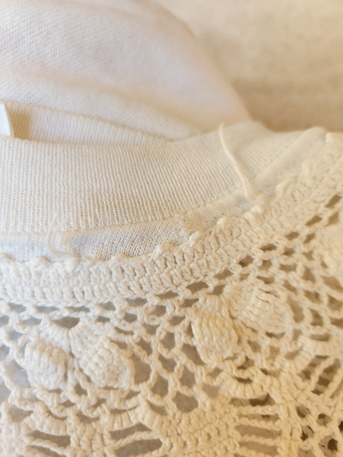 90s White Crew Neck Sweatshirt with Crochet Details