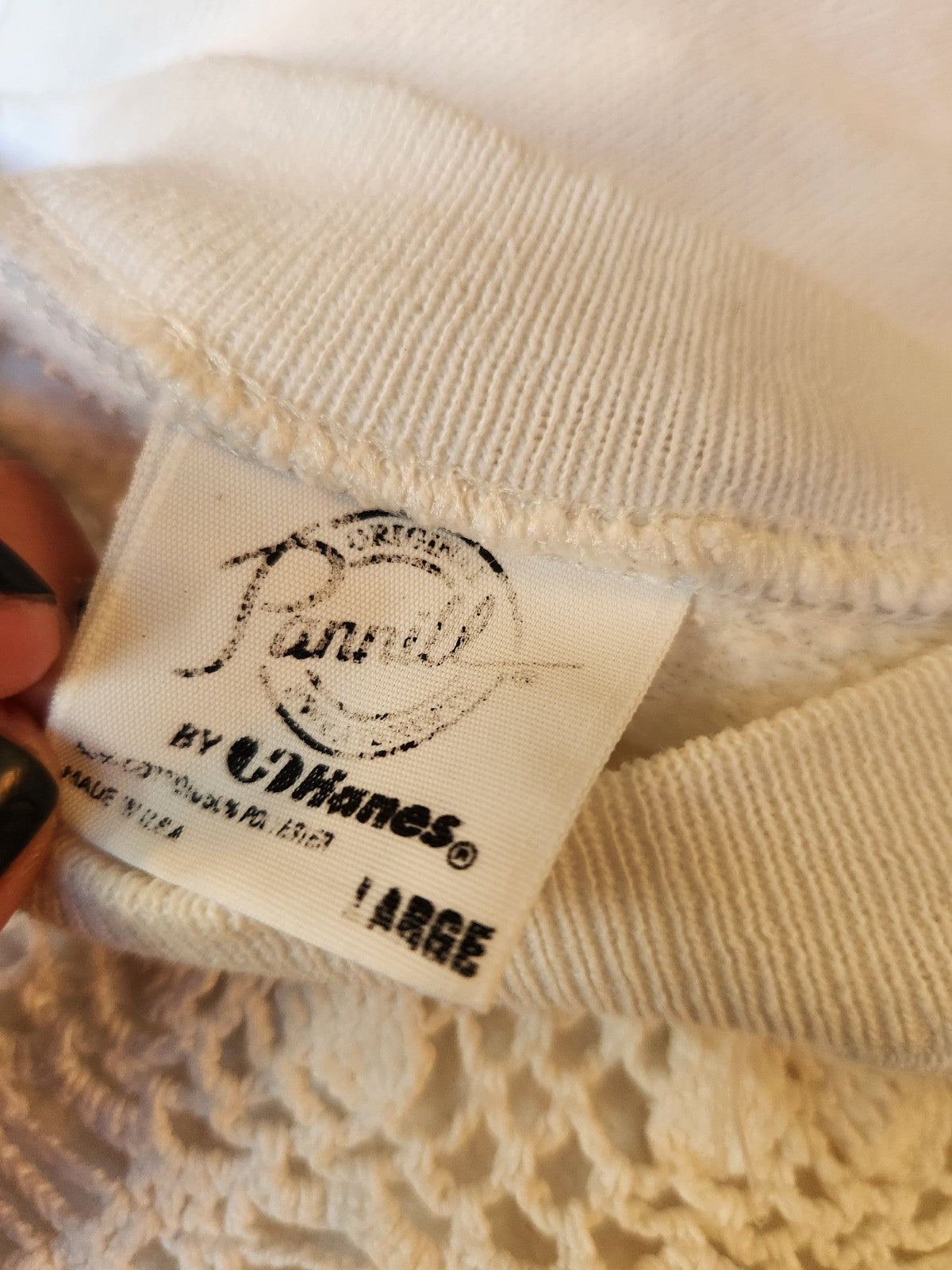 90s White Crew Neck Sweatshirt with Crochet Details