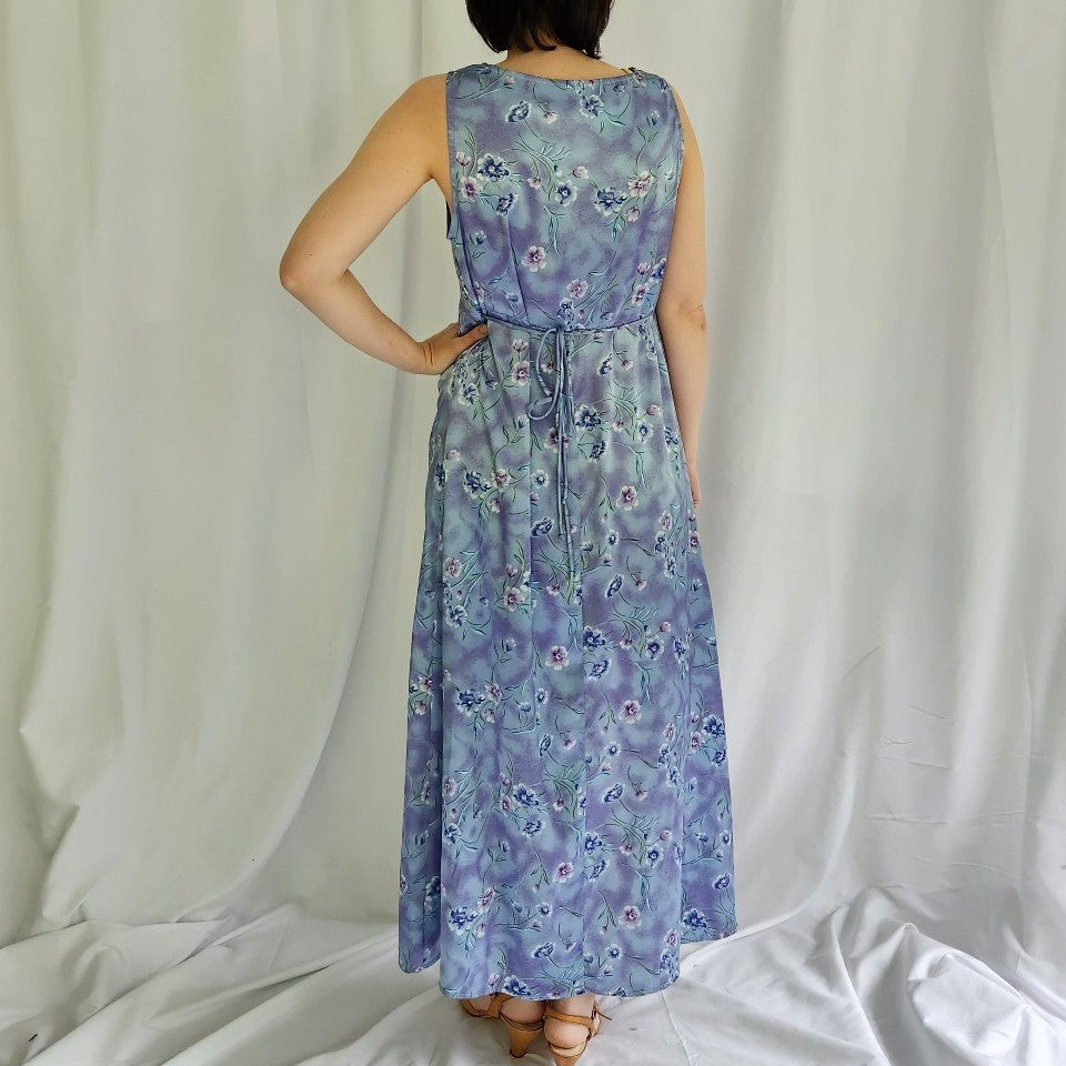 90s/Y2K Satin Blue Floral Dress