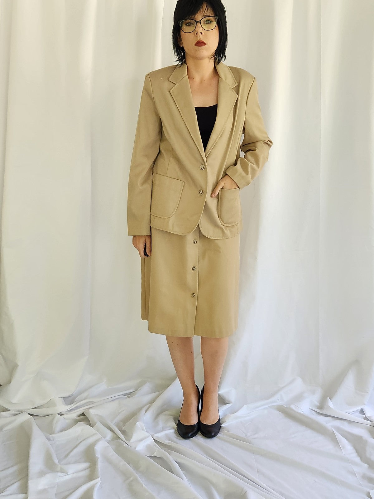 80s Khaki Blazer and Skirt Set