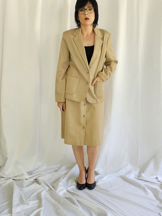 80s Khaki Blazer and Skirt Set