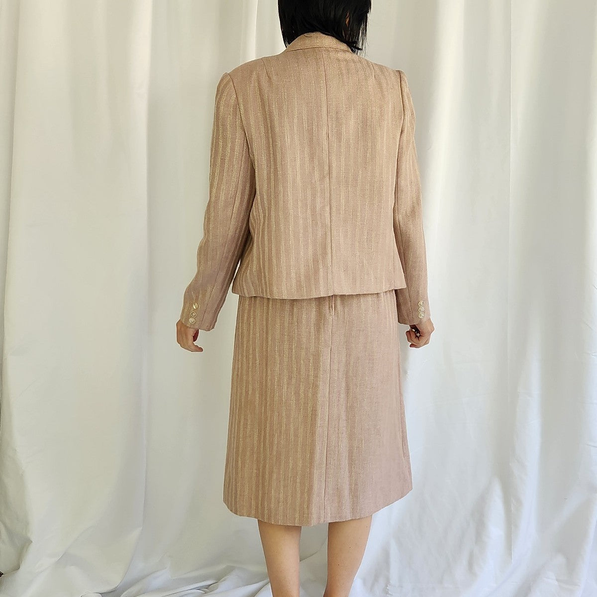 80s/90s Pink and Cream Striped Skirt Suit