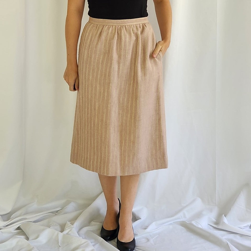 80s/90s Pink and Cream Striped Skirt Suit