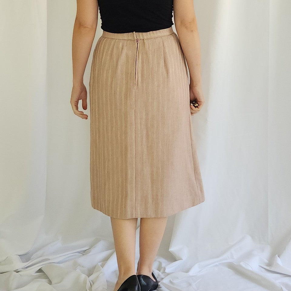 80s/90s Pink and Cream Striped Skirt Suit