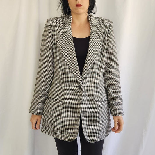 90s Black and White Houndstooth Wool Blazer