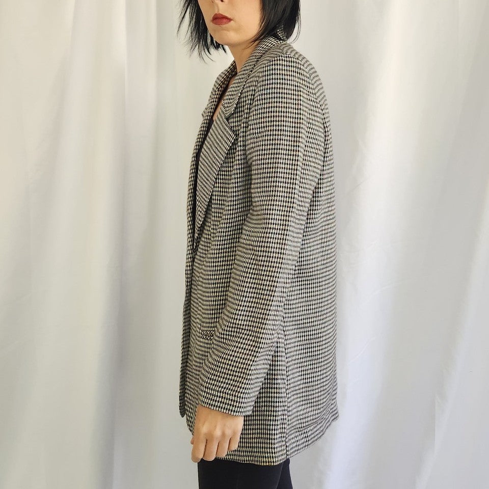 90s Black and White Houndstooth Wool Blazer