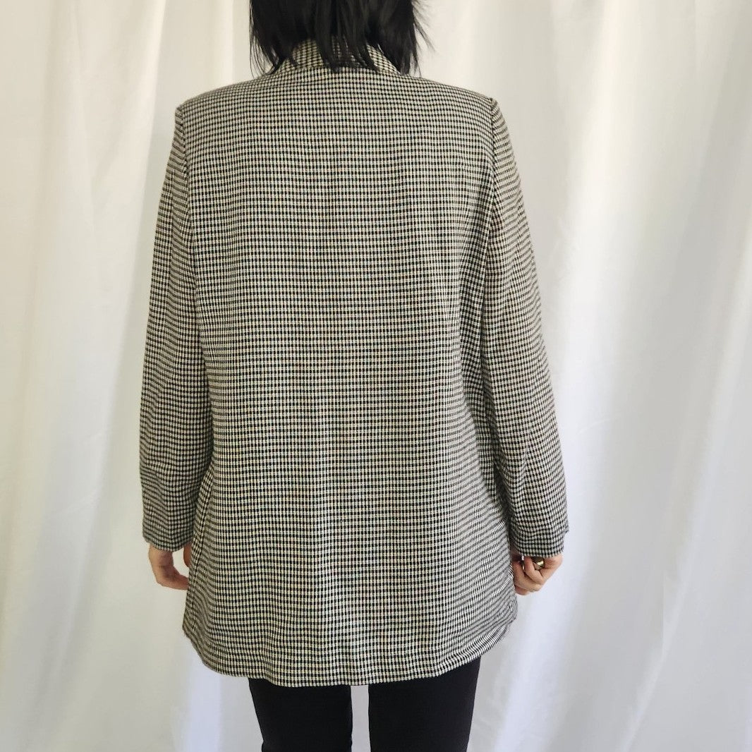 90s Black and White Houndstooth Wool Blazer