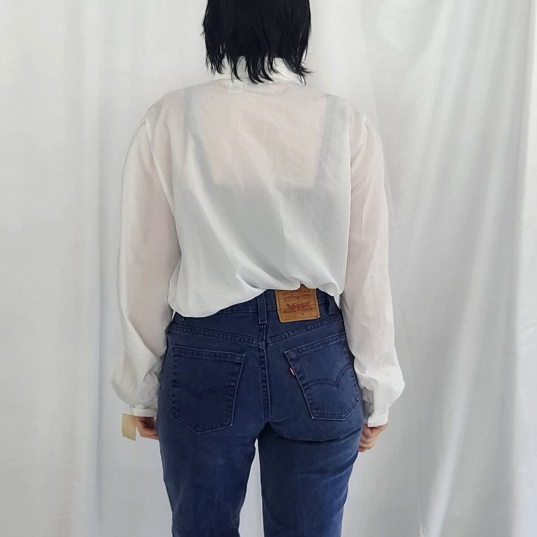 80s Deadstock White Blouse with Lace