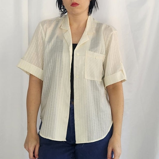 70s/80s Off White Short Sleeve Button Down Shirt