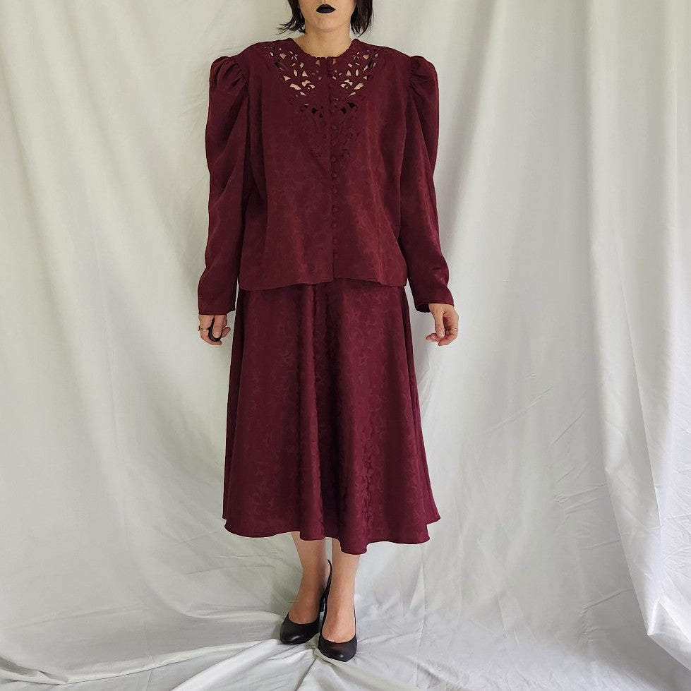 80s/90s Burgundy Whimsigoth Skirt Set