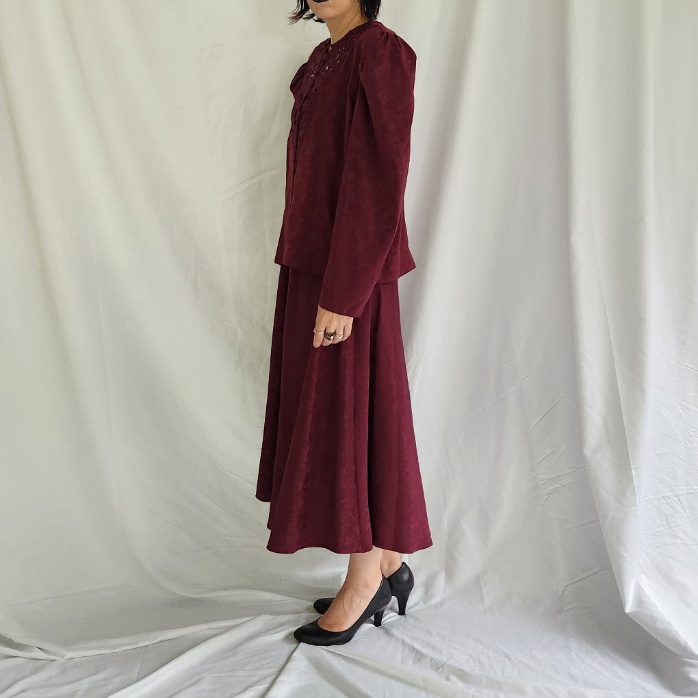 80s/90s Burgundy Whimsigoth Skirt Set