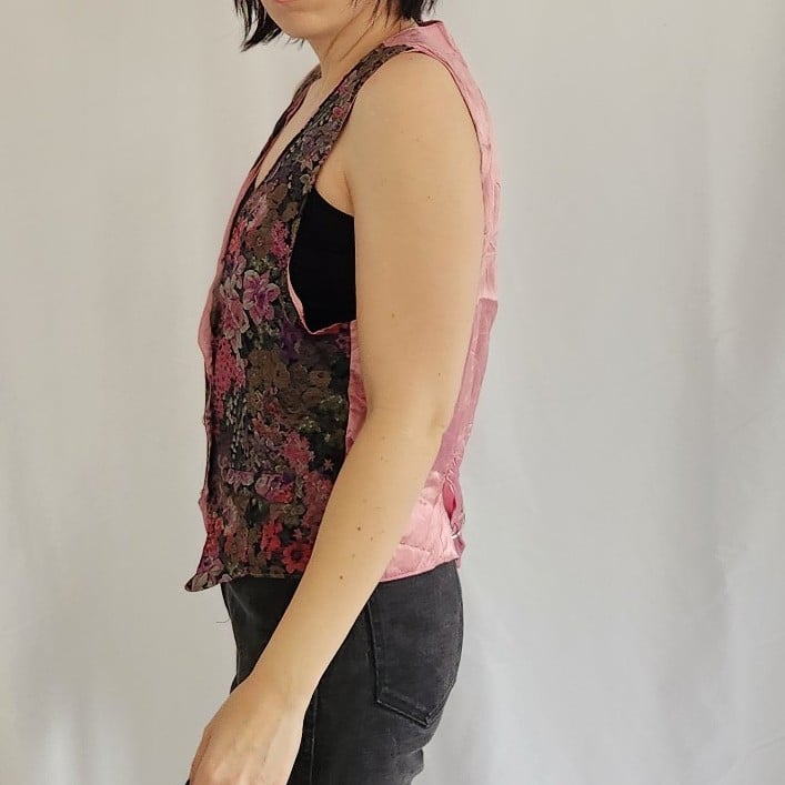 90s Pink and Green Floral Tapestry Vest