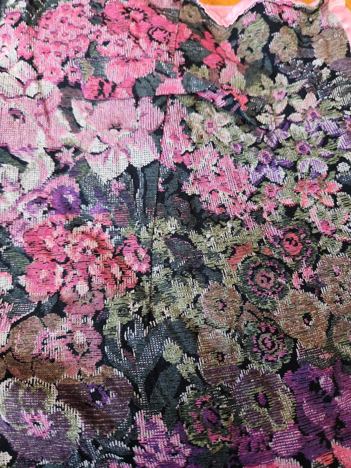 90s Pink and Green Floral Tapestry Vest