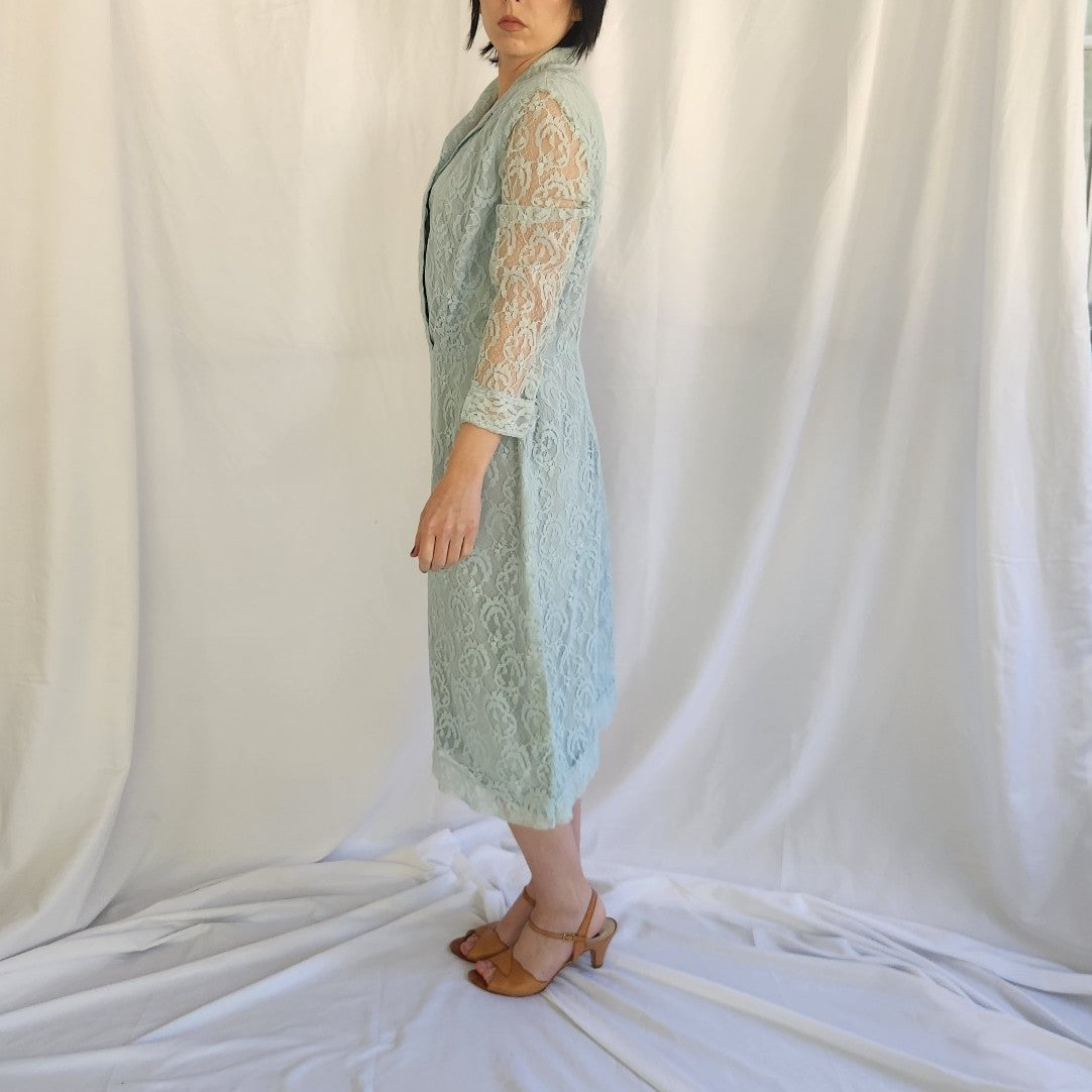 60s Blue Lace Long Sleeve Dress