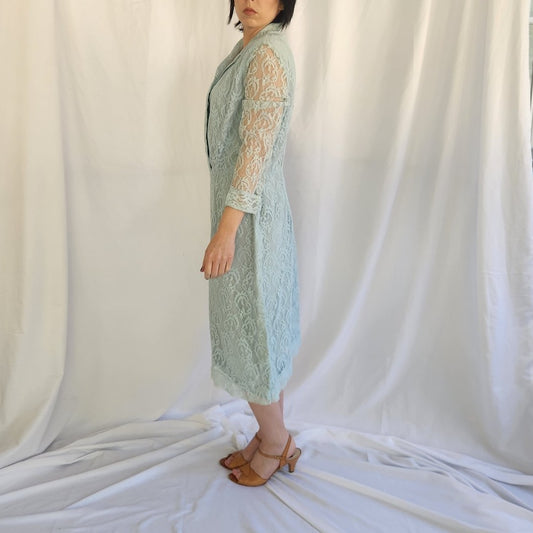 60s Blue Lace Long Sleeve Dress